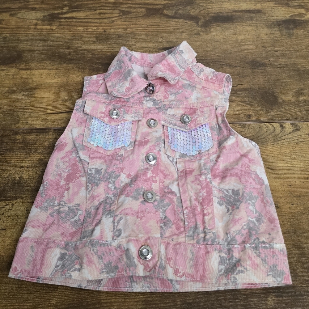 Little Lass Girls Size 3T Pink and Gray Sleeveless Denim Vest